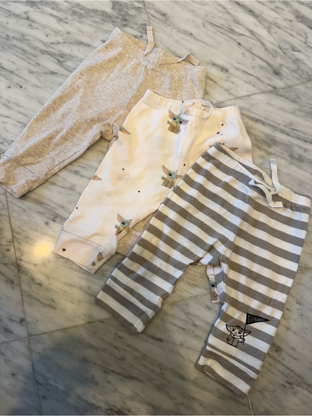 GAP Baby Neutral Cream & Gray Star Wars Onesies (3-Pack) - two Grogu (Baby Yoda)